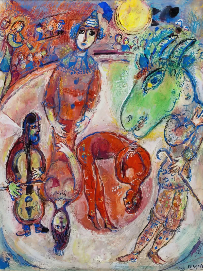Chagall's Harlequin & Yellow Moon - Surreal Circus Dreamscap canvas by NorwesClub