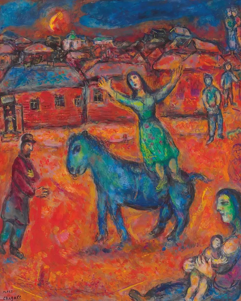 Chagall's "Red Village" - Surreal Folk Art & Dreamlike Narra canvas by NorwesClub