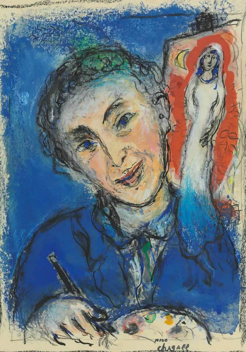 L'autoritratto di Chagall - pittore surrealista e musicista onirico poster con telaio in alluminio da NorwesClub