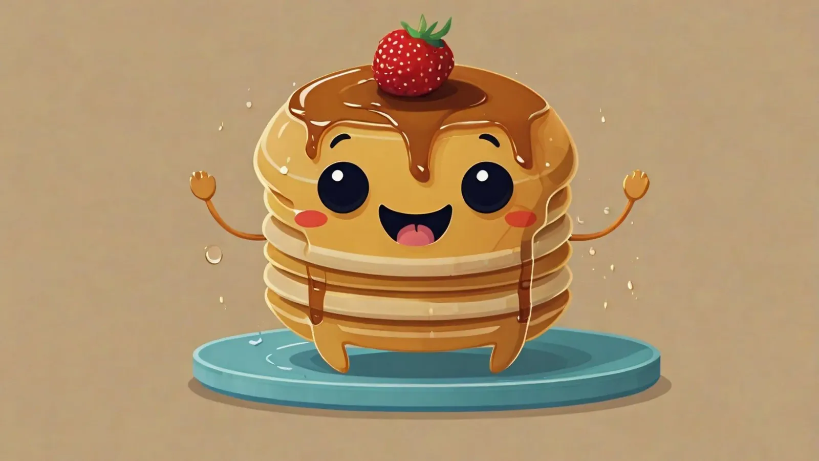 Simpatico personaggio animato di pancake con sciroppo e fragola alluminio dibond da DesignDoodle