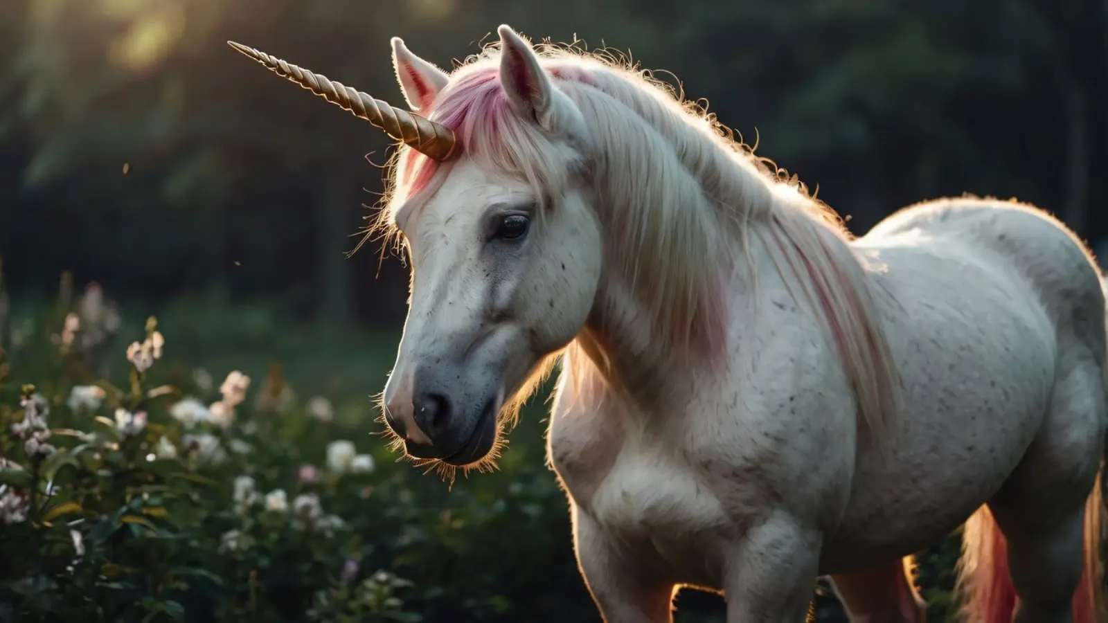 Un maestoso unicorno in piedi in una radura illuminata dal sole. plexiglass da DesignDoodle
