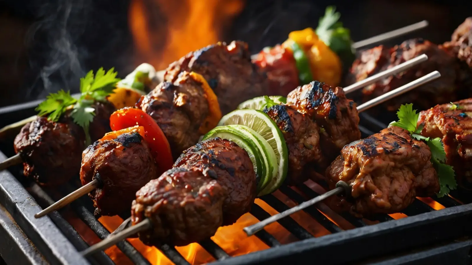 Grilled skewers featuring marinated meats and fresh vegetabl hahnemühle by DesignDoodle
