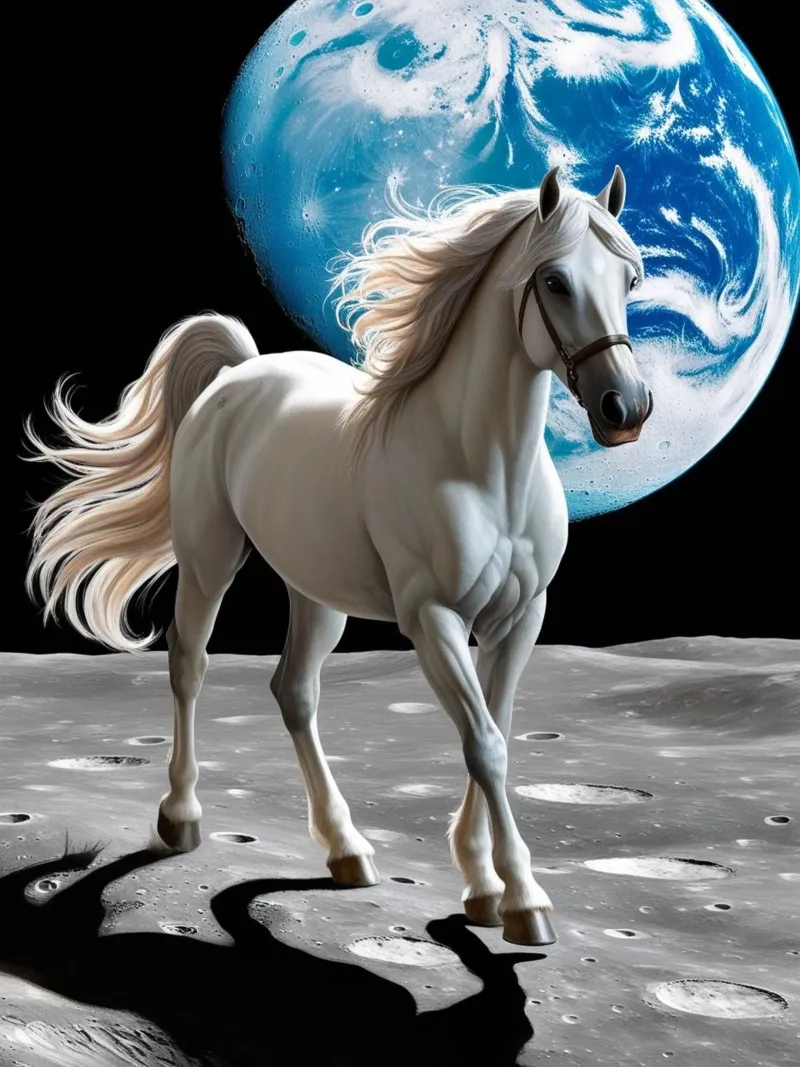 Pferd auf dem Mond plexiglass da Poster Dreams