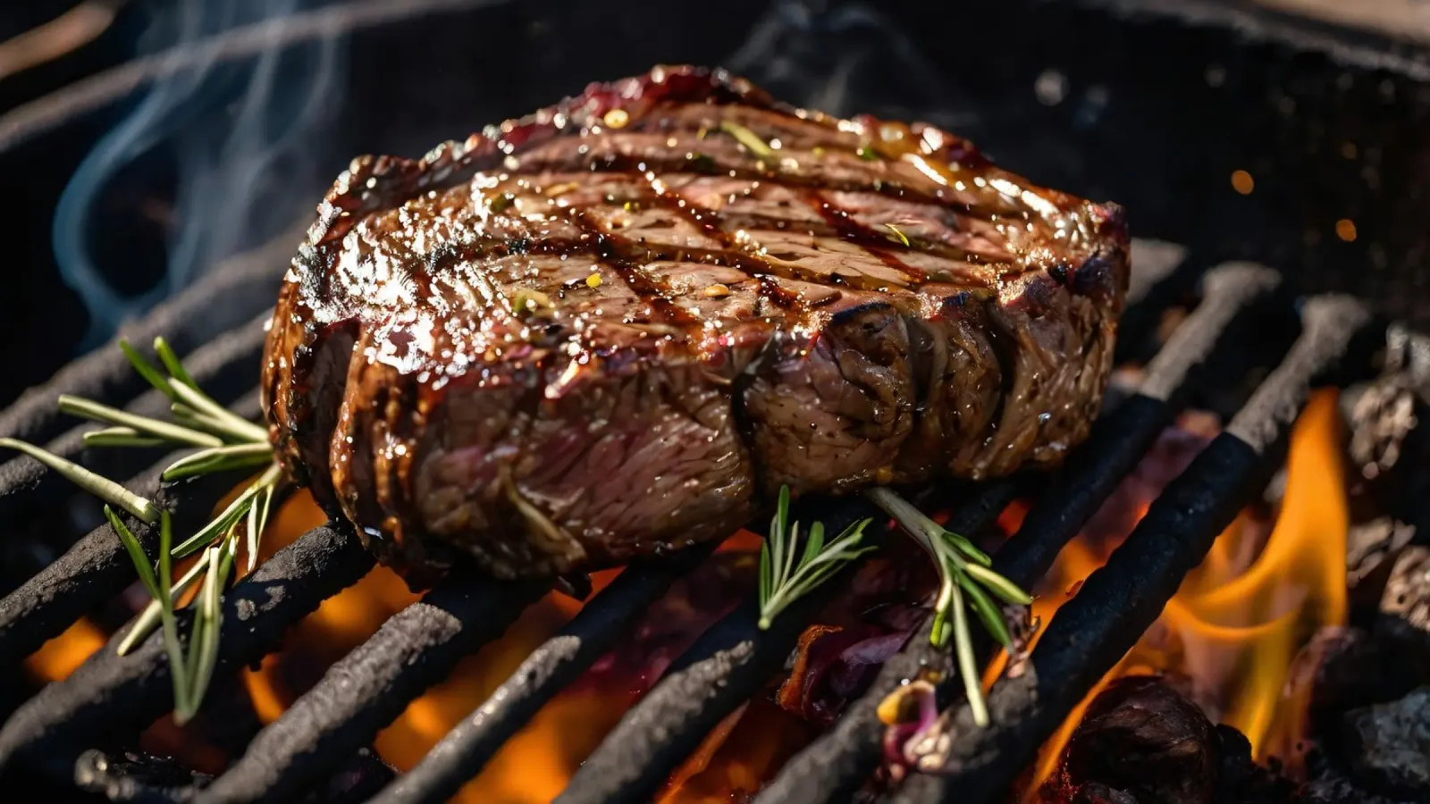 Jugoso filete asándose en una barbacoa al aire libre hahnemühle de DesignDoodle