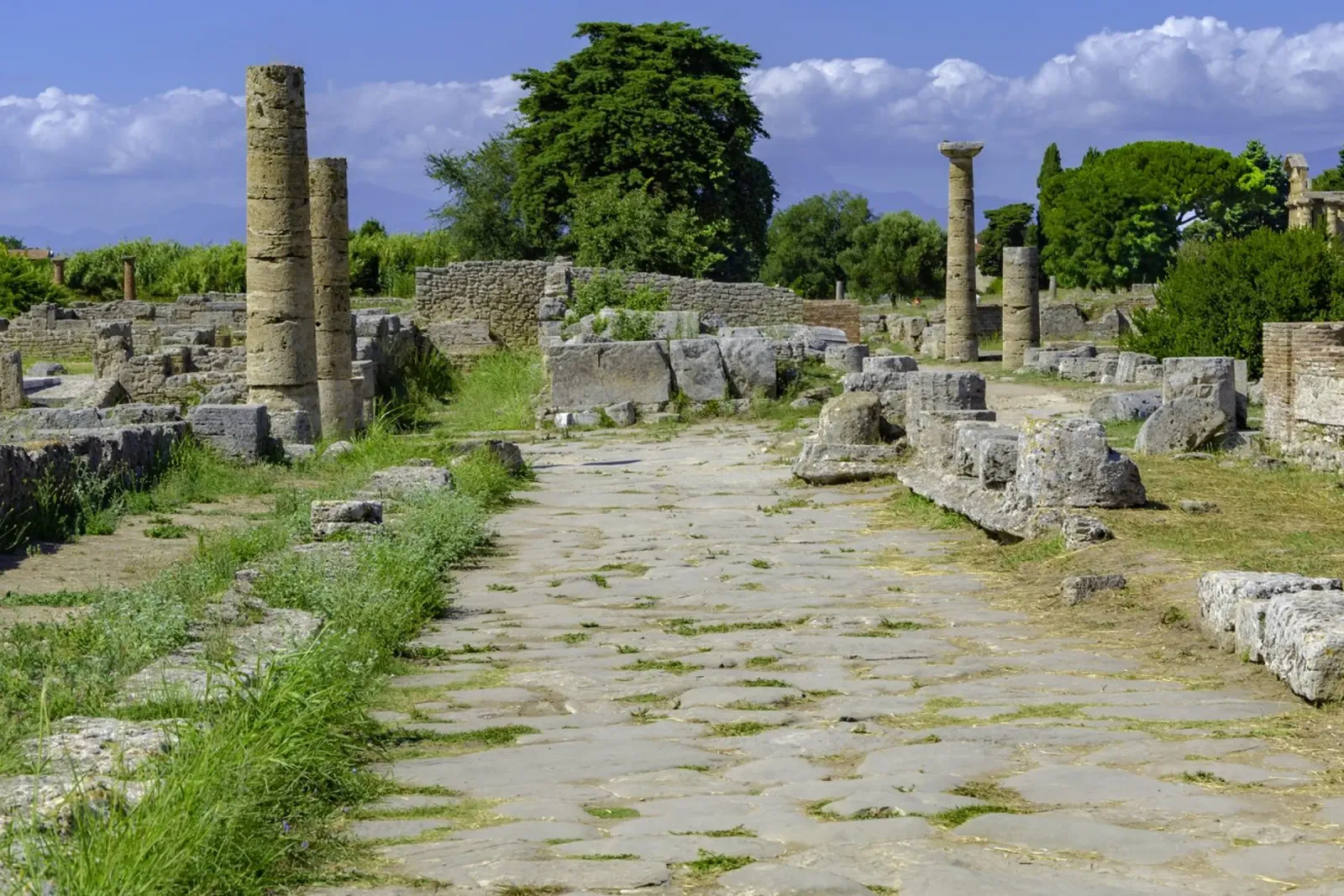 Classical greek temple at ruins of ancient city Paestum, Ita poster with wooden frame by peuceta_BA