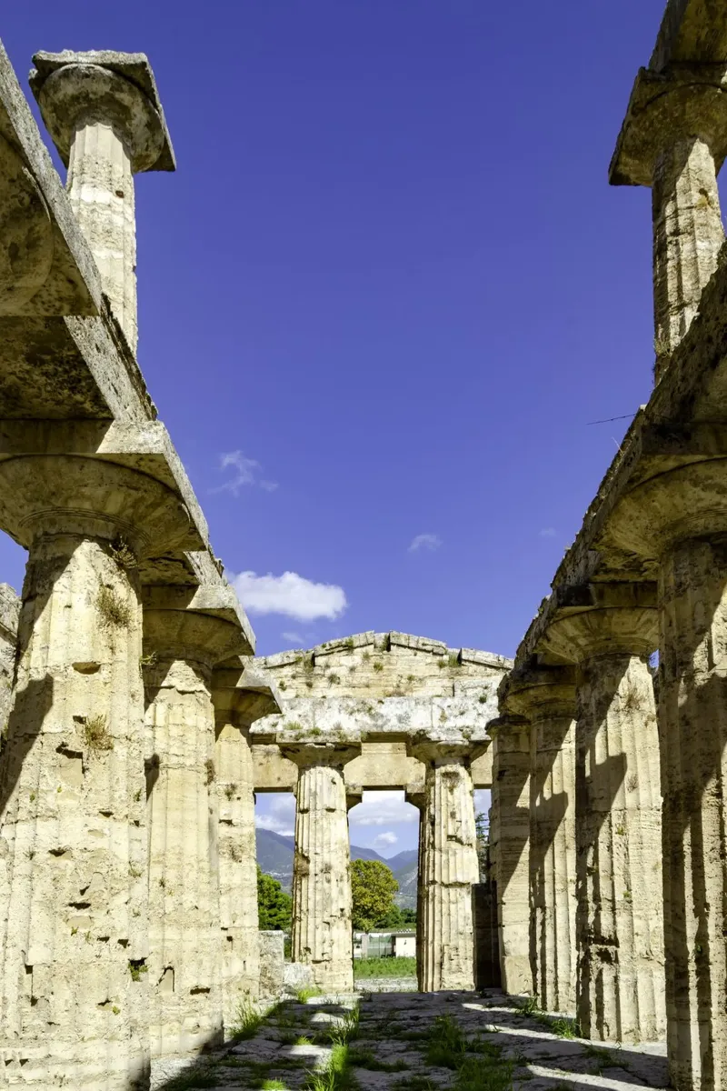 Temple grec classique dans les ruines de la cité antique de Paestum, Italie poster de peuceta_BA