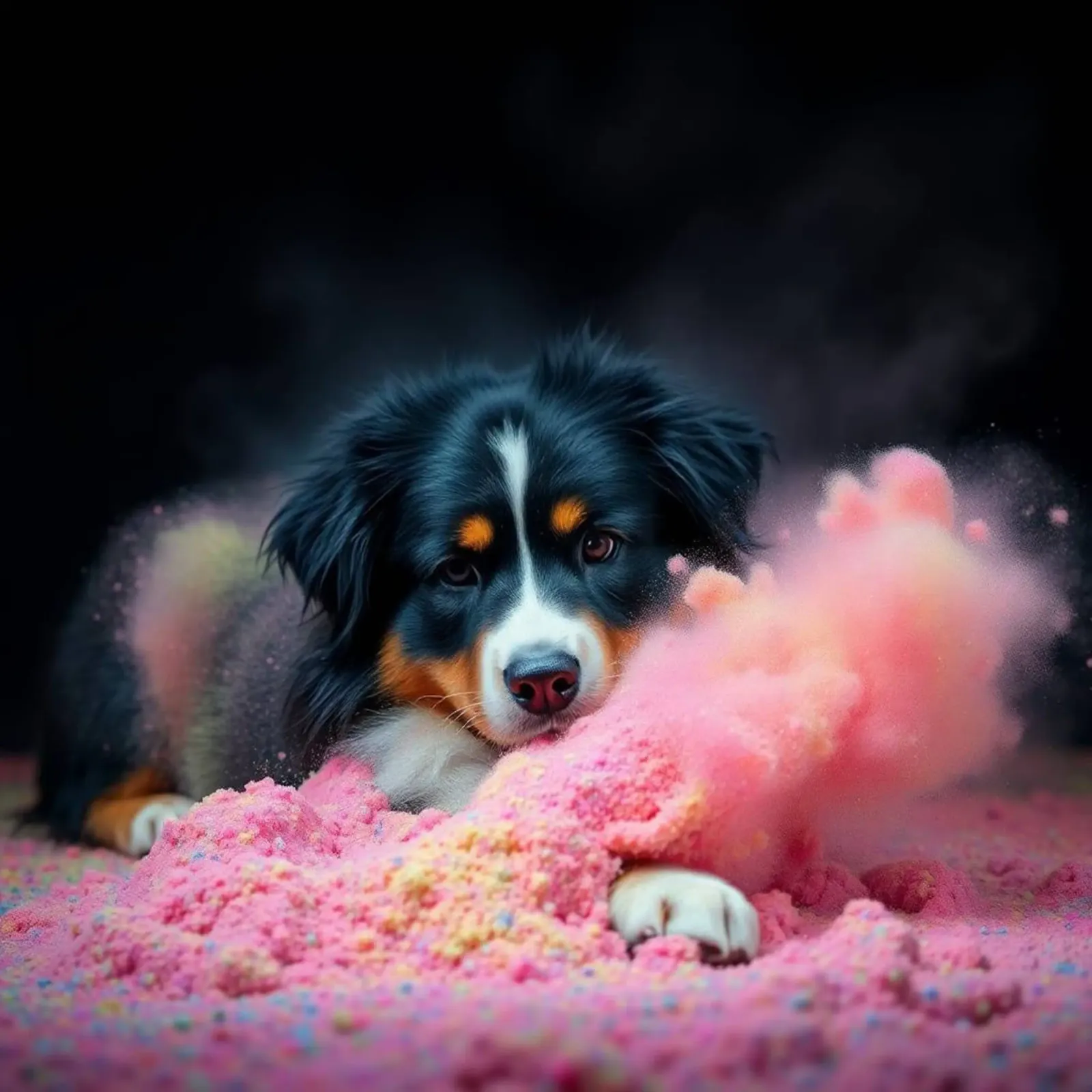 The colorful Bernese Mountain Dog #73 canvas with Floater frame by Yumis.Beargang.and.Me