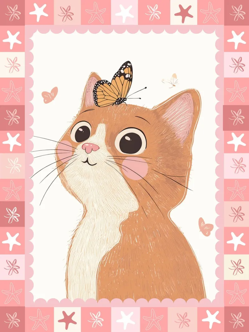 Cute Cat with Butterfly, Nursery Print, Kids Wall Art alu-dibond by SunshinePrints