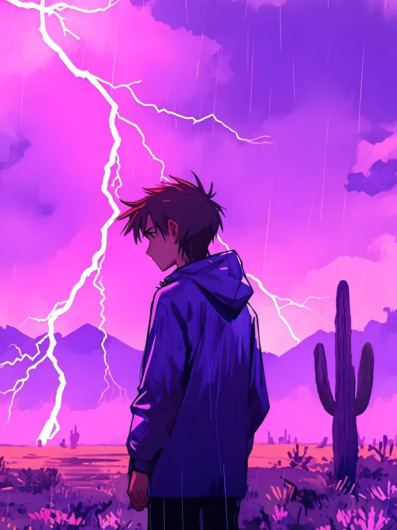 Un By debout devant l'orage dans le désert Lofi Art hahnemühle de LoFi Gallery