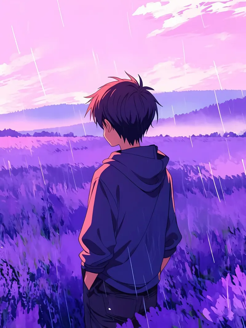 A Boy Standing And Looking At Lavender Field Lofi Art hahnemühle by LoFi Gallery