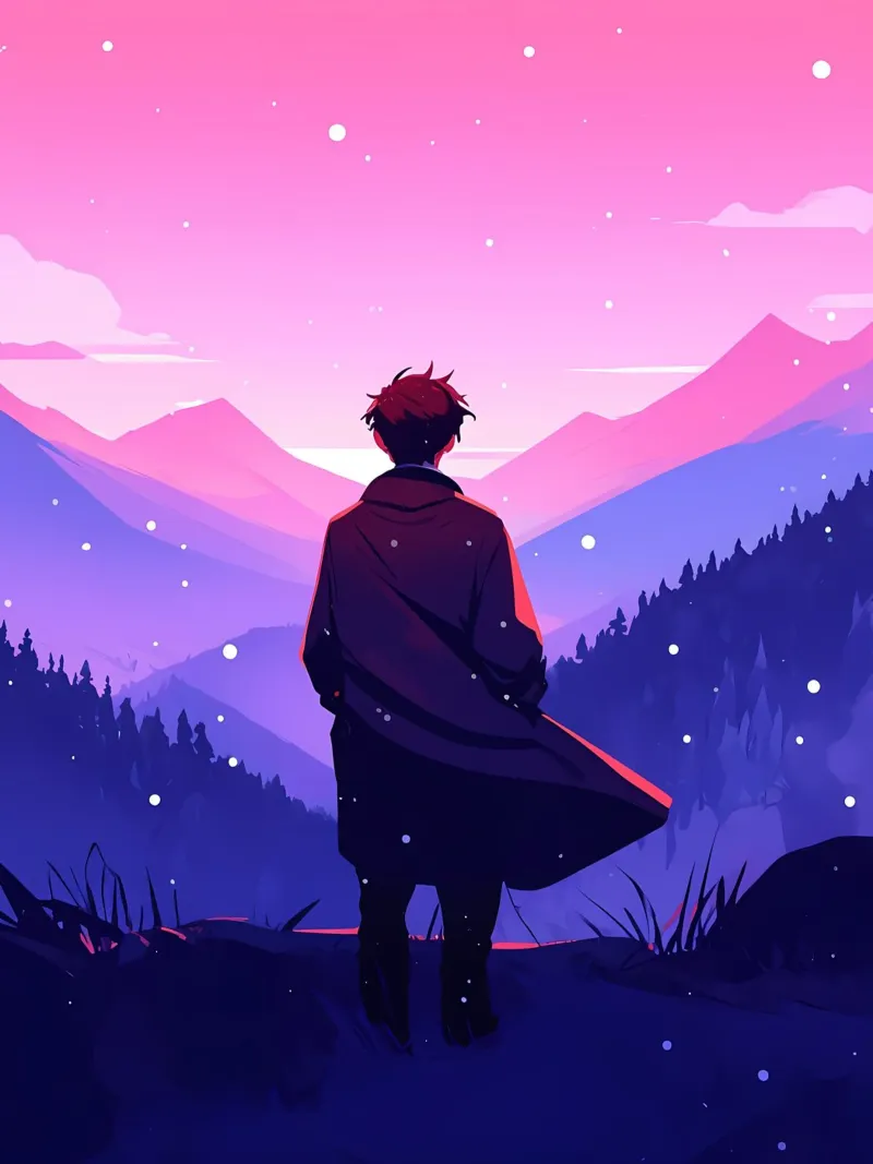 A Man Walking Through Dense Mountain In Snowfall Lofi Art hahnemühle by LoFi Gallery