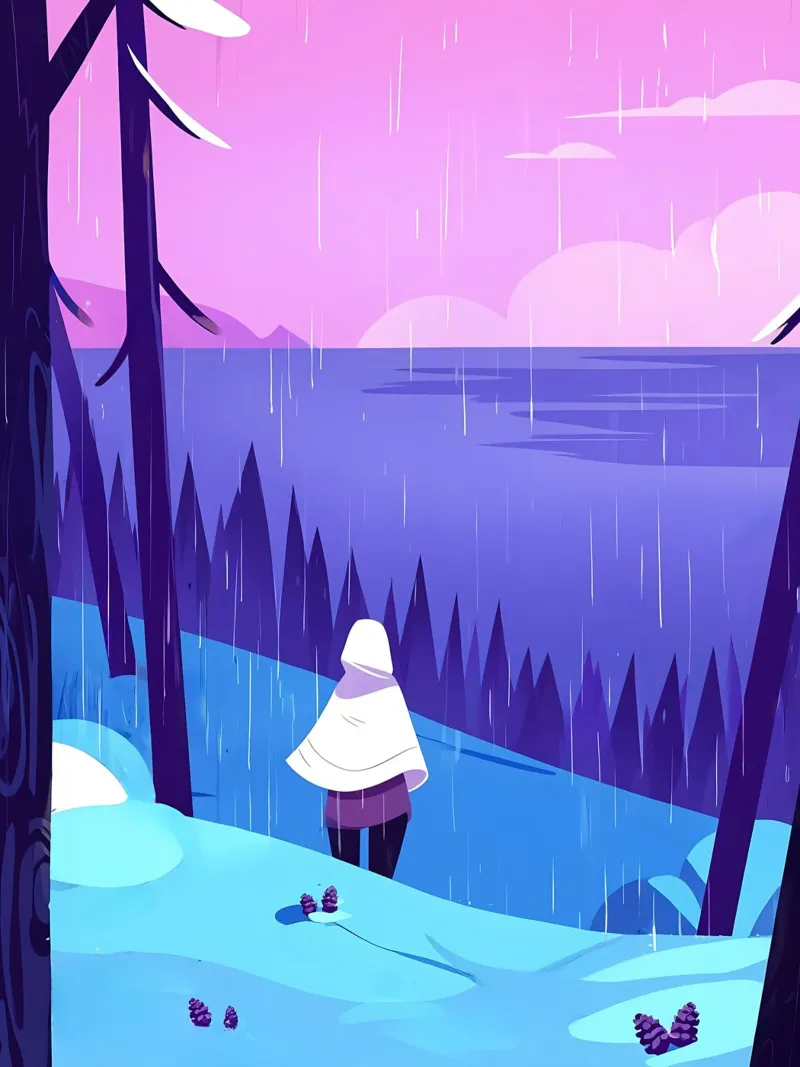 Eine Frau zu Fuß durch den Regenwald in der Nähe von Ozean Lofi Kunst Hahnemühle von LoFi Gallery