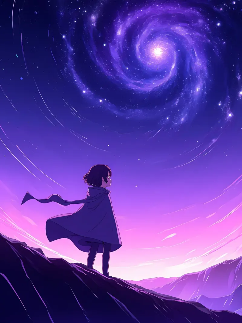 A Girl Walking Down The Hill Looking Galaxy In Sky Lofi Art hahnemühle by LoFi Gallery