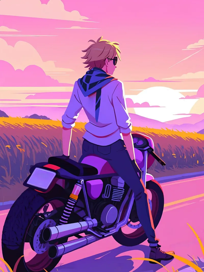 A Boy Sitting On A Motorcycle Lofi Art alu-dibond by LoFi Gallery