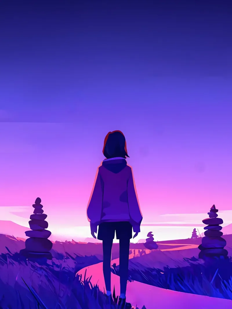 Ein Mädchen geht durch den stillen Pfad Lofi Art Hahnemühle von LoFi Gallery