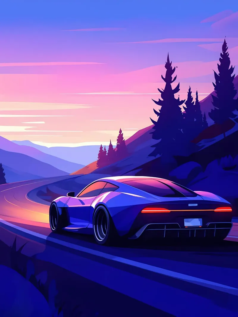 Un'auto moderna che percorre strade di montagna Lofi Art carta hahnemühle da LoFi Gallery