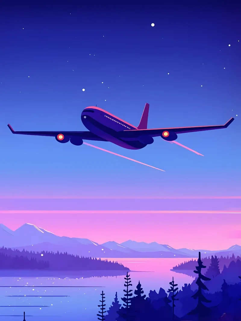Un aereo che vola sopra la foresta fluviale Lofi Art pellicola backlit da LoFi Gallery