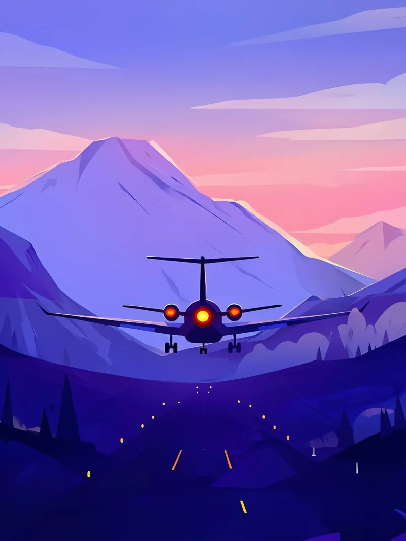 An Airplane Landing In Mountain Runway Lofi Art canvas by LoFi Gallery
