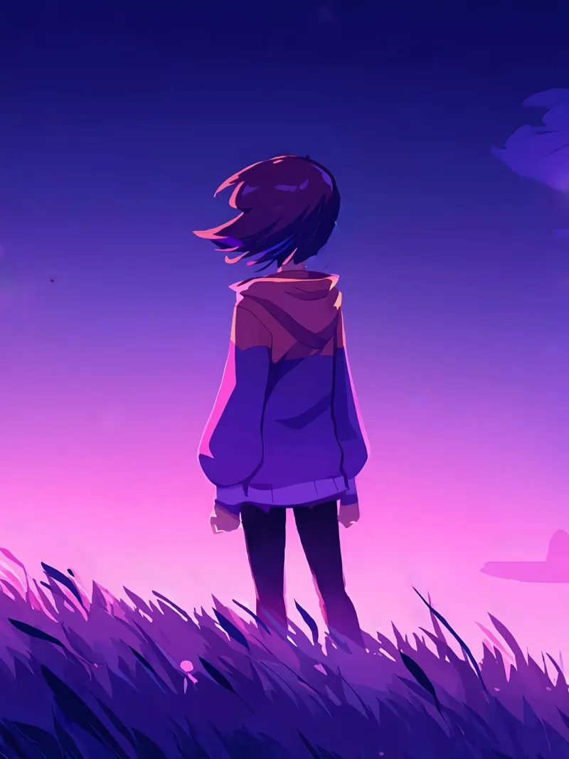 Ein Mädchen stehend und mit Blick auf Abend Sonnenuntergang Lofi Kunst Leinwand von LoFi Gallery