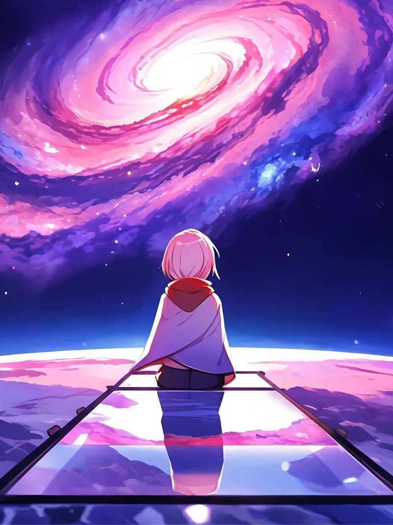 A Boy Sitting And Looking At Galaxy Lofi Art backlit film by LoFi Gallery