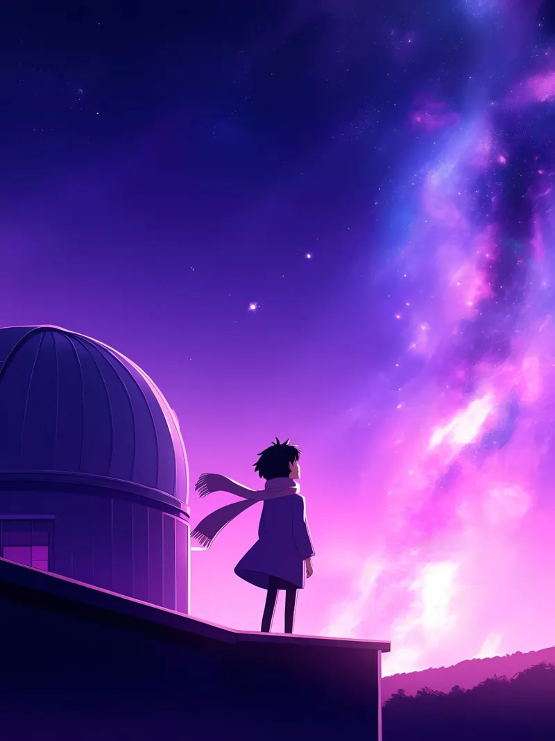 Una ragazza in piedi e guardando il cielo notturno Lofi Art plexiglass da LoFi Gallery