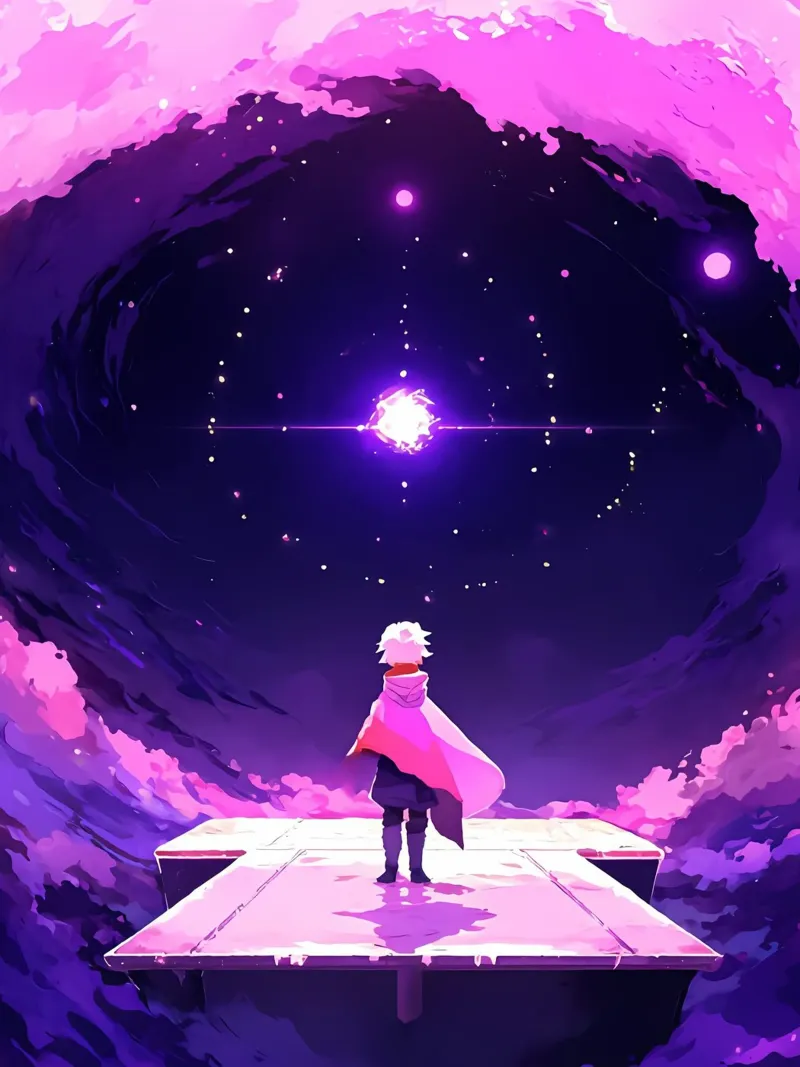 Une personne regardant une autre étoile dans un ciel de rêve Lofi Art poster avec cadre en aluminium de LoFi Gallery