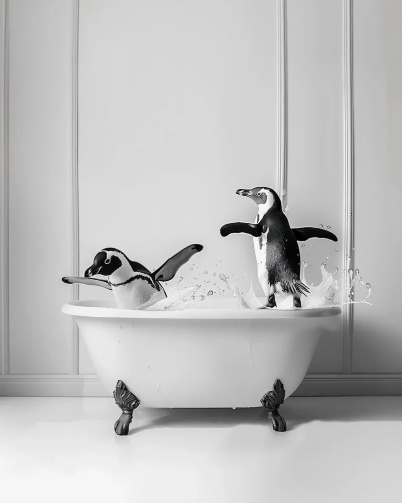 Adorabili pinguini poster con telaio in legno da animals_studio