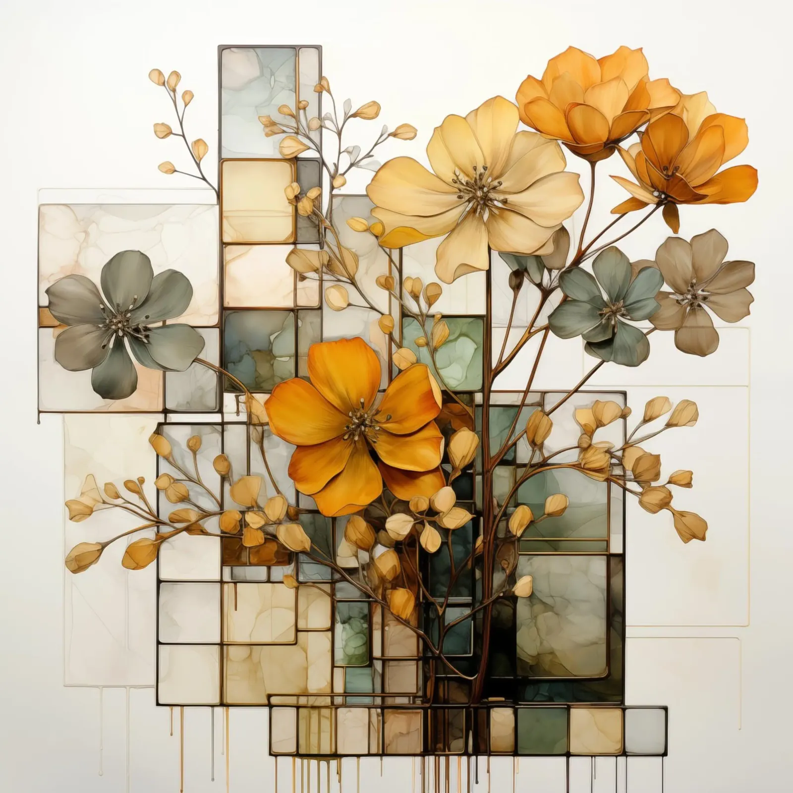 Abstract botanisch canvas met Baklijst van Imagine