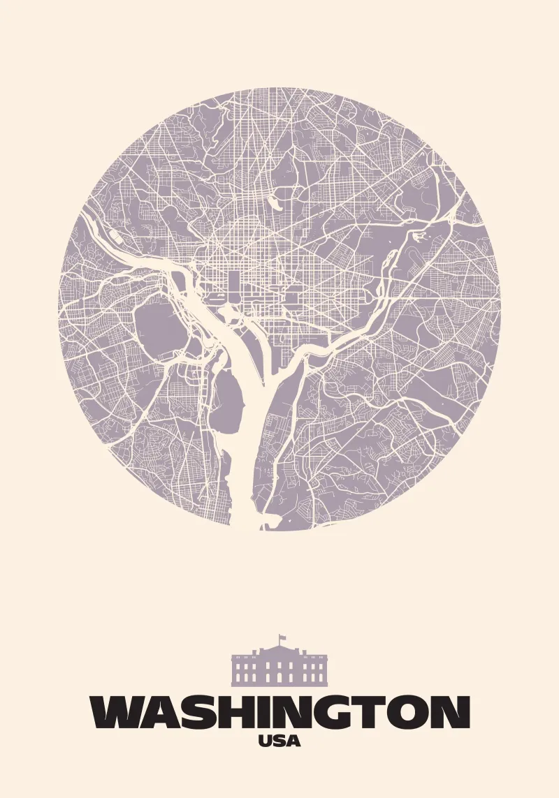 Washington Capital Geometry - City Circles poster con telaio in legno da MOOODZART