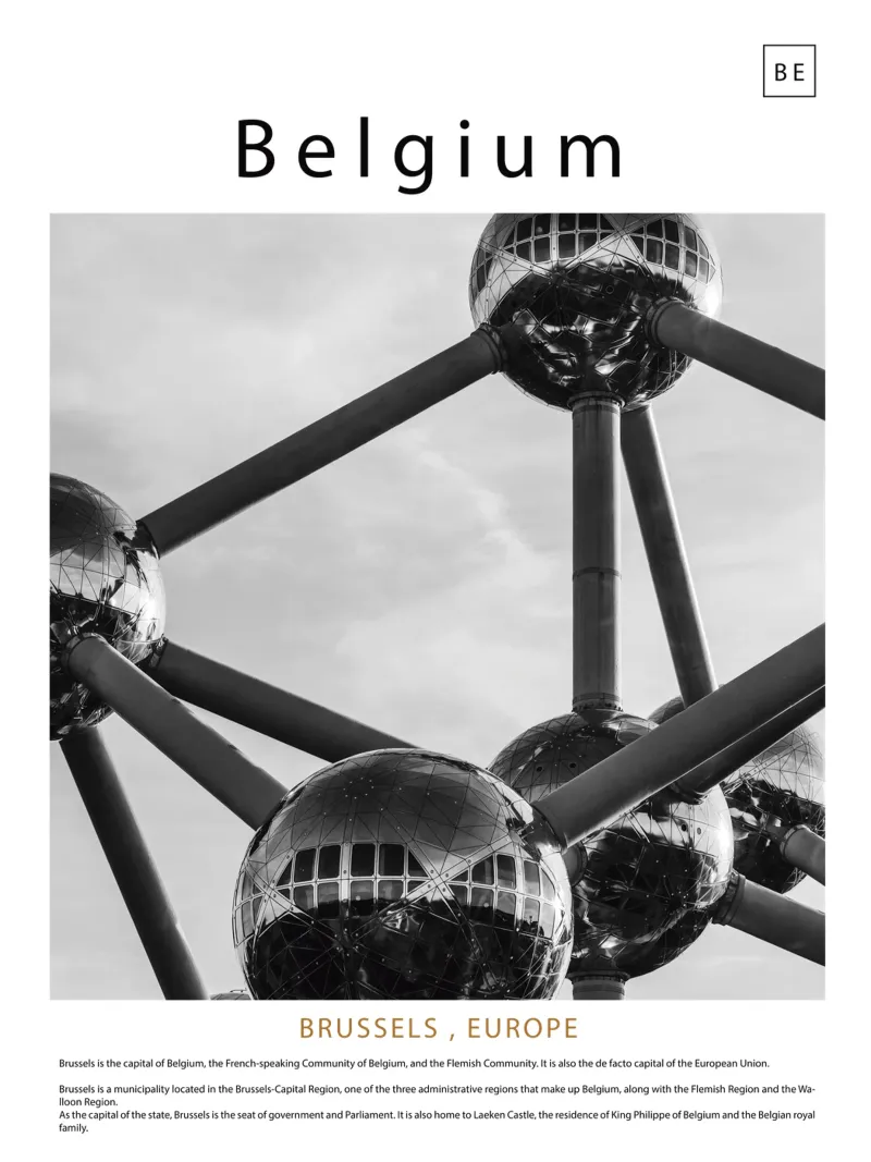 Arte murale da Bruxelles, Belgio poster con telaio in plastica da ✈ world in frame