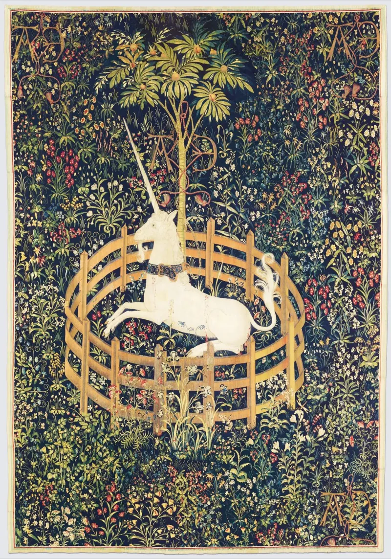 The Unicorn Tapestries (1495–1505) poster con telaio in alluminio da Venus Art