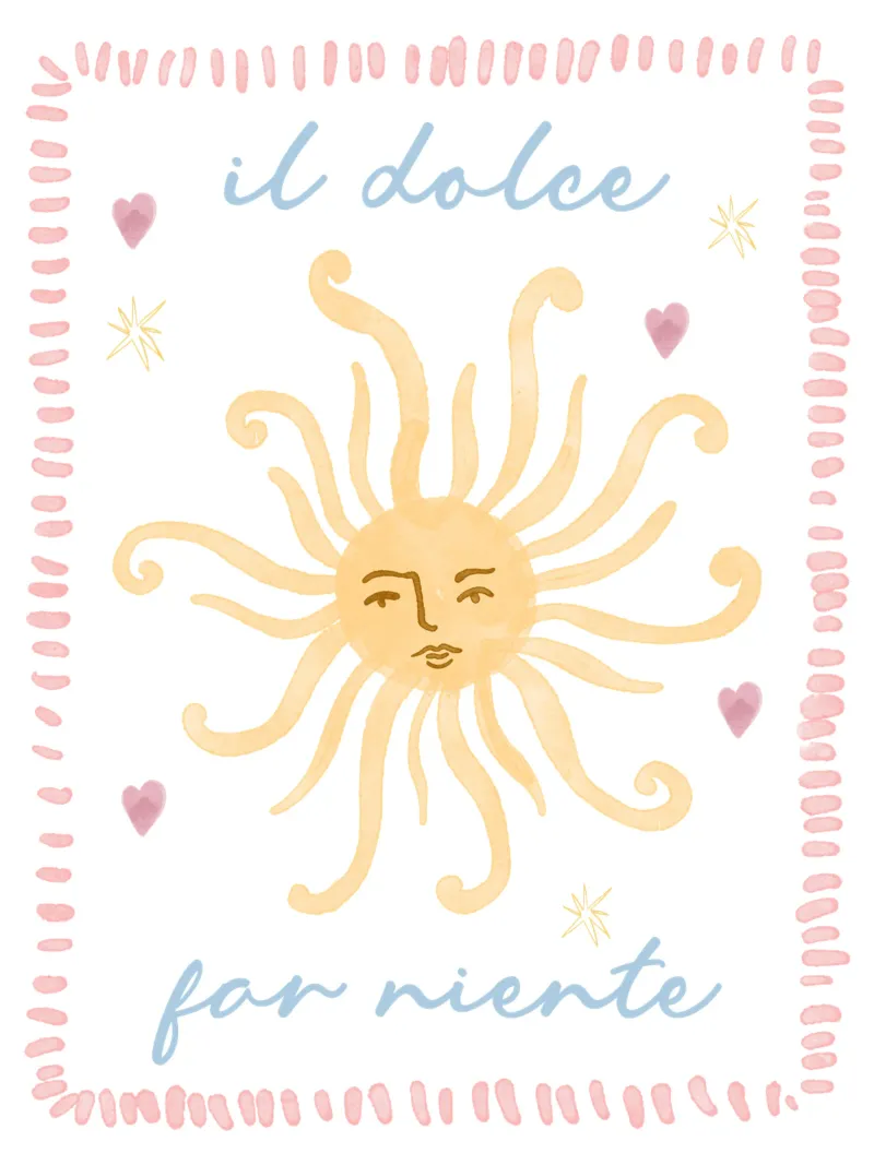 Il Dolce Far Niente, Italië Poster, Afdrukken van de zon poster met houten frame van Bella Studio