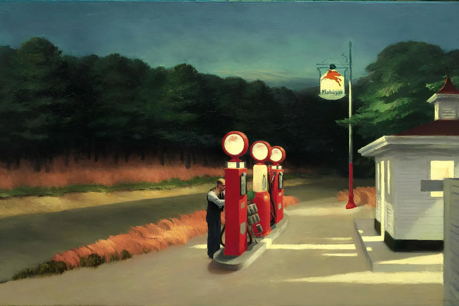 Hopper's "Gas" - Amerikaans realisme en eenzame scène langs de weg canvas van NorwesClub