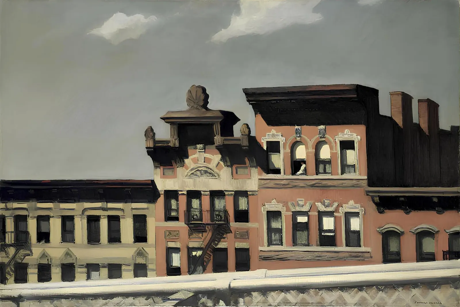 Hopper's "Williamsburg Bridge" - NYC Realisme & Stedelijk Landschap poster met houten frame van NorwesClub
