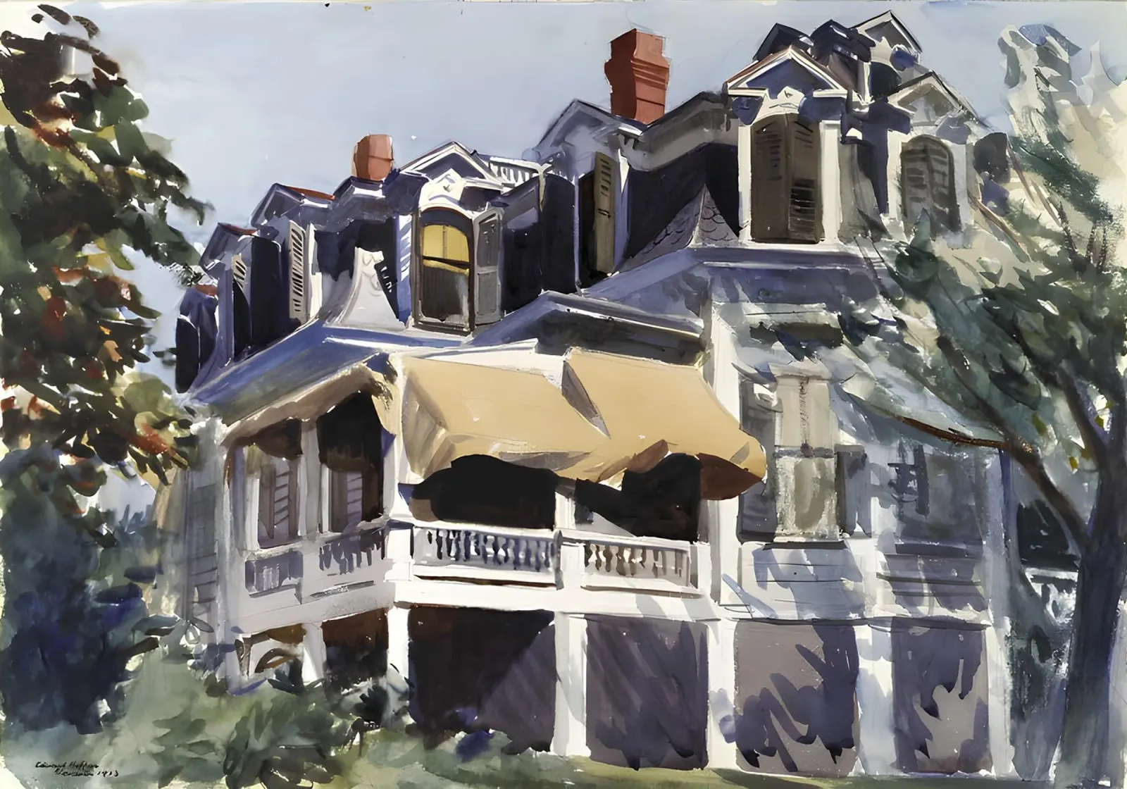 Il "Tetto a mansarda" di Hopper - Acquerello americano e architettura poster da NorwesClub