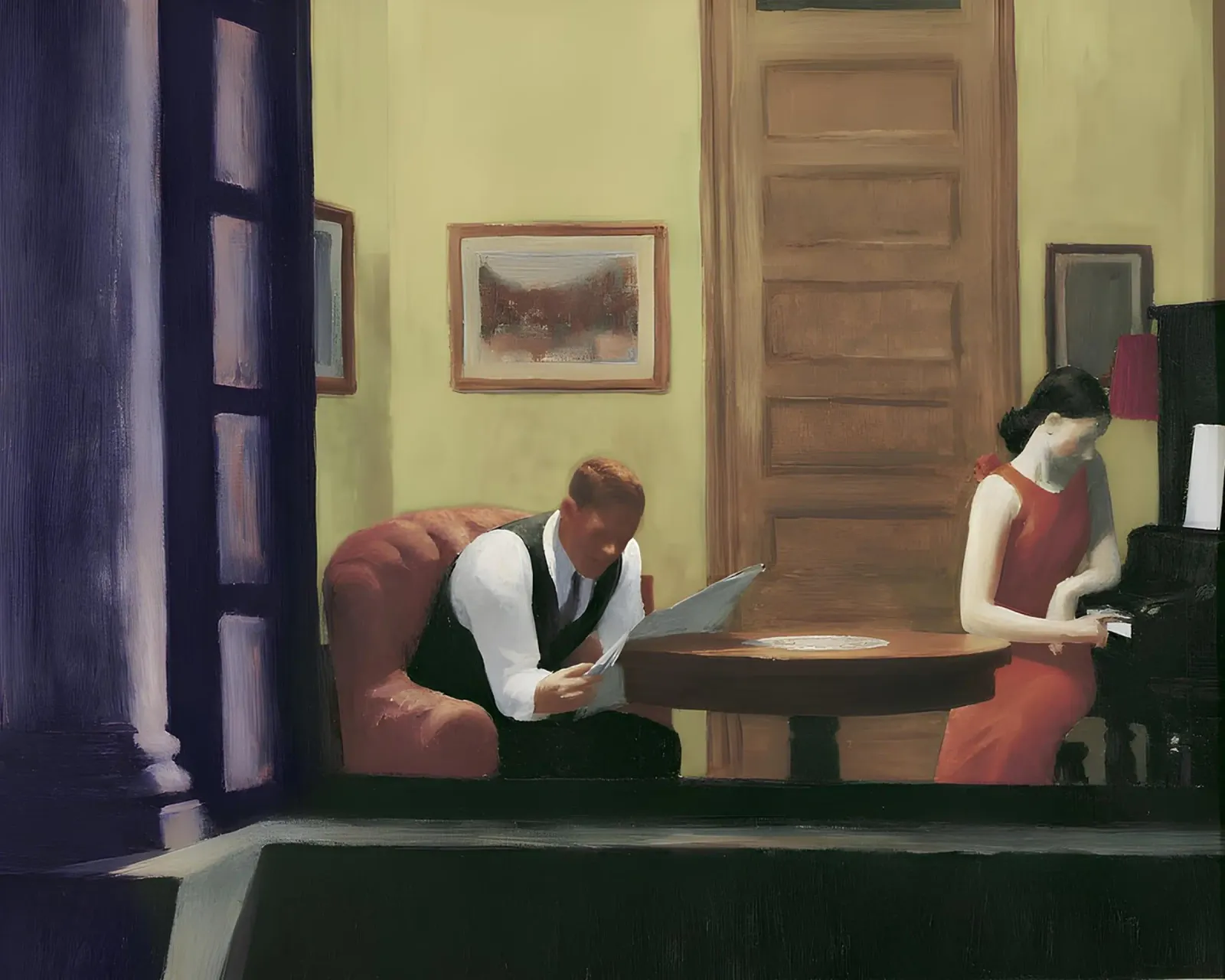 Hopper's "Kamer in New York" - Amerikaans realisme en stedelijke intimiteit canvas met Baklijst van NorwesClub