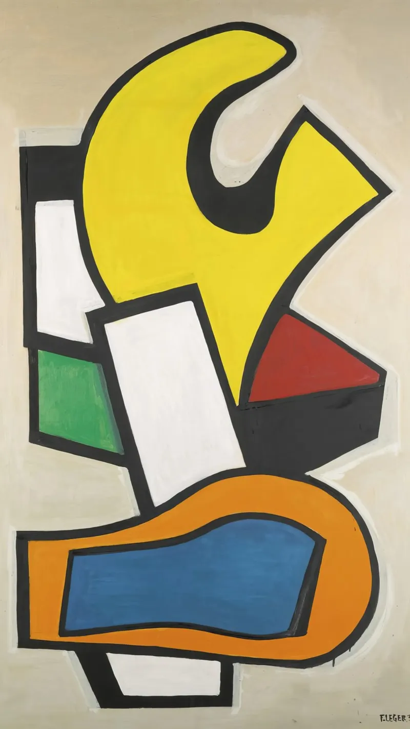 Murale sur fond jaune" de Léger - Abstraction cubiste audacieuse et modernité De hahnemühle de NorwesClub