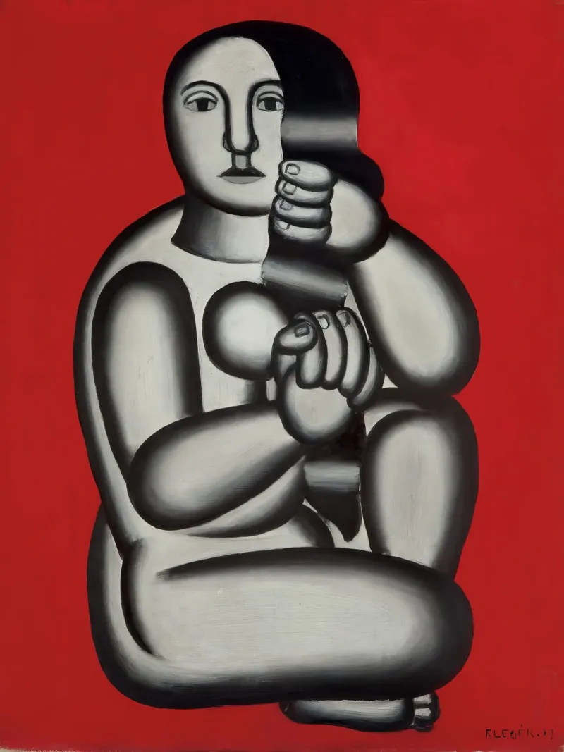 F. Léger "Woman on Red" - Purist Cubist Figure Art Print canvas with Floater frame by NorwesClub