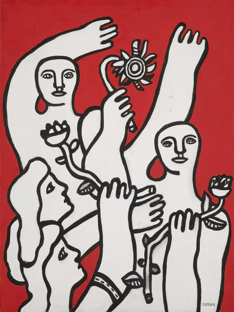 La gioia di vivere di Fernand Léger: Figure in grassetto, sfondo rosso alluminio dibond da NorwesClub