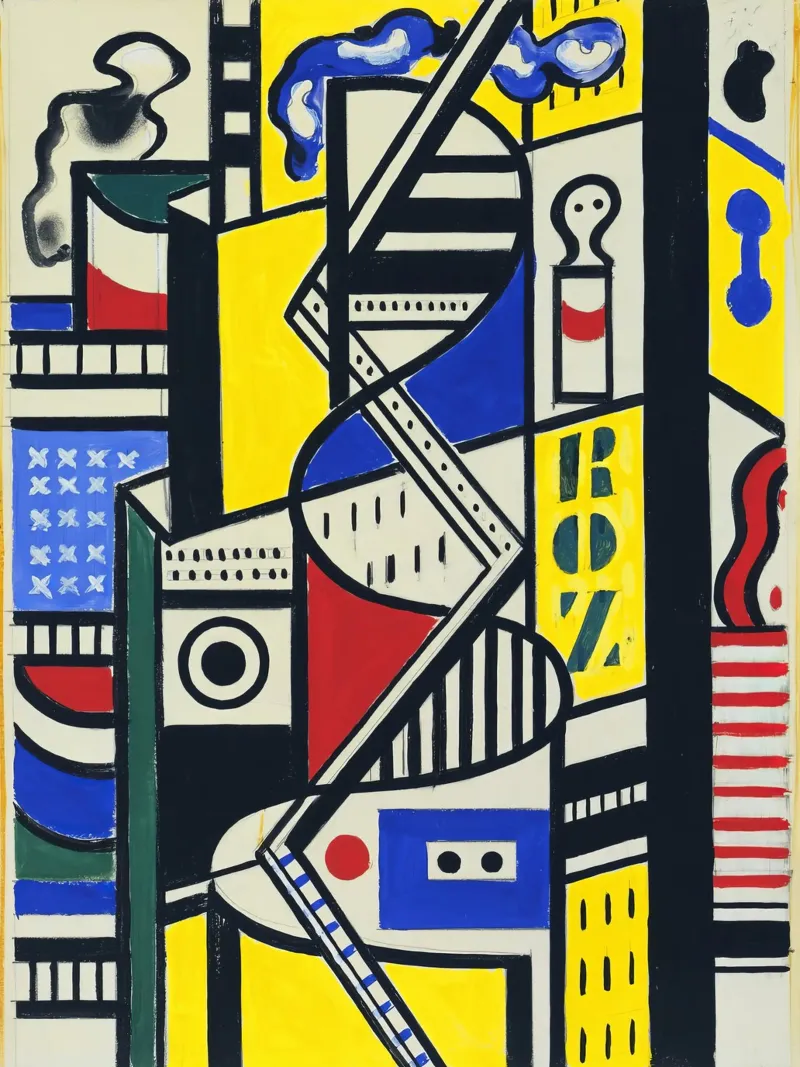 Fernand Léger: Cinematic Mural Study VI, Cubist Abstraction canvas with Floater frame by NorwesClub