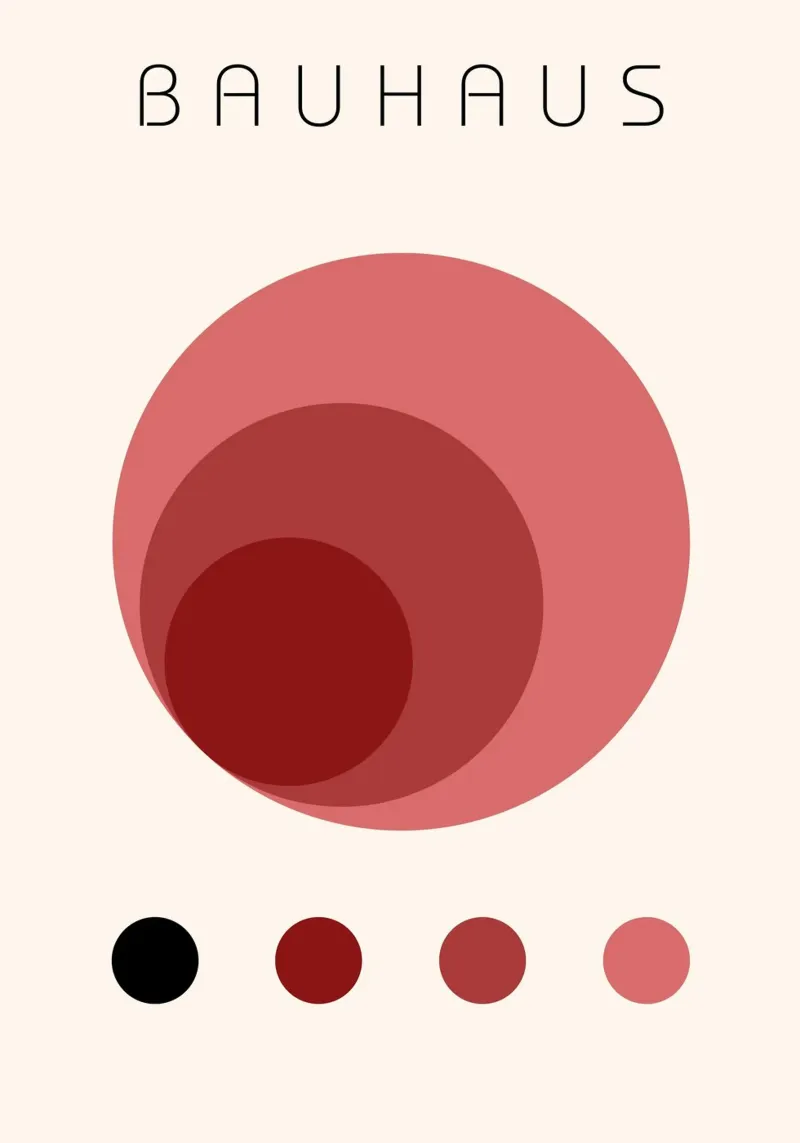 Bauhaus Geometric Abstract - Minimalist Red & Pink Circle Ar poster with wooden frame by NorwesClub