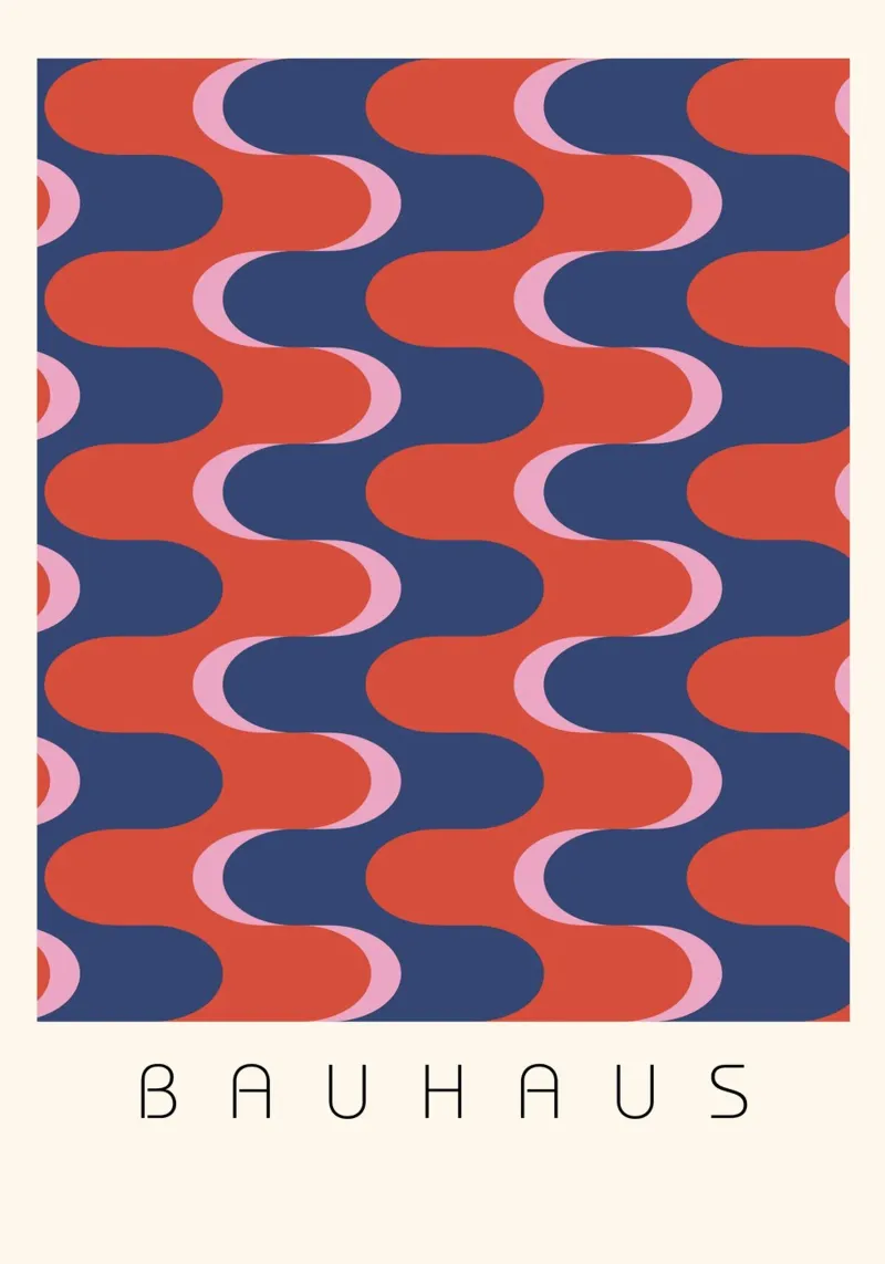 Bauhaus Groovy Waves: Retro Geometric Abstract Art Print canvas with Floater frame by NorwesClub