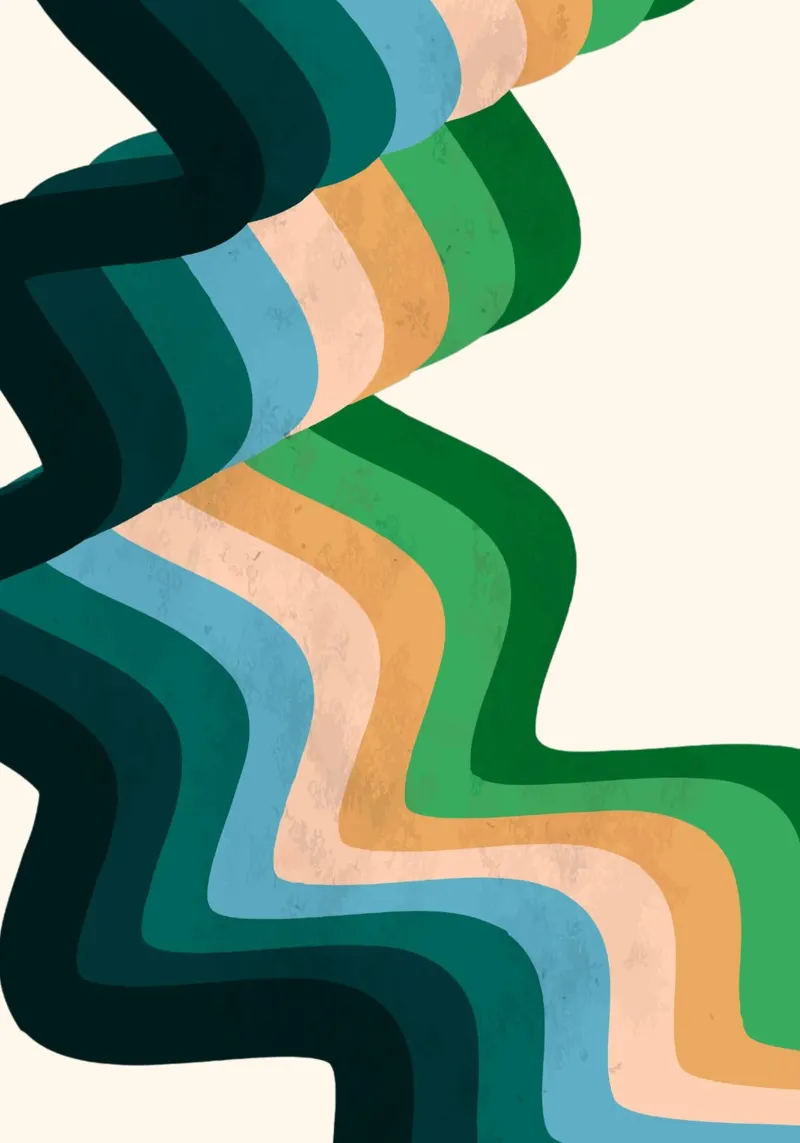 Retro Wavy Abstraction: 70s Inspired Groovy Landscape Print canvas by NorwesClub