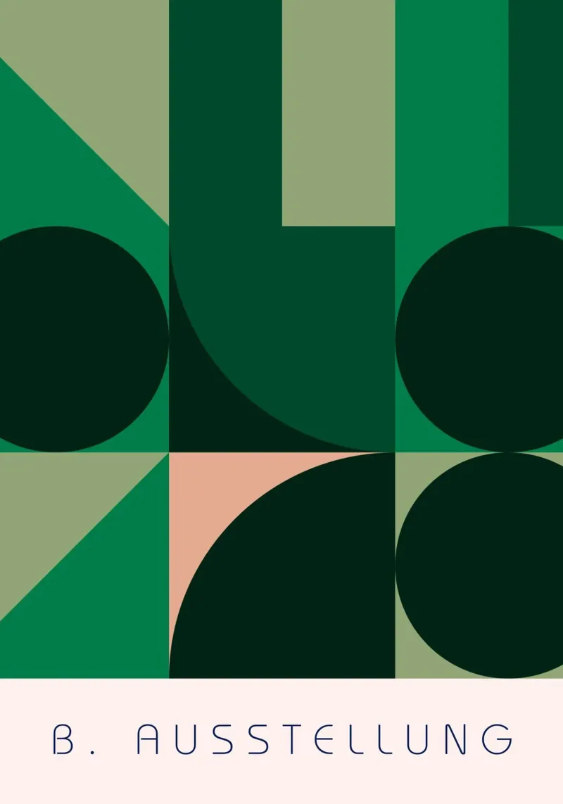 Bauhaus Geometric Abstraction Green & Black Modern Art Print canvas with Floater frame by NorwesClub