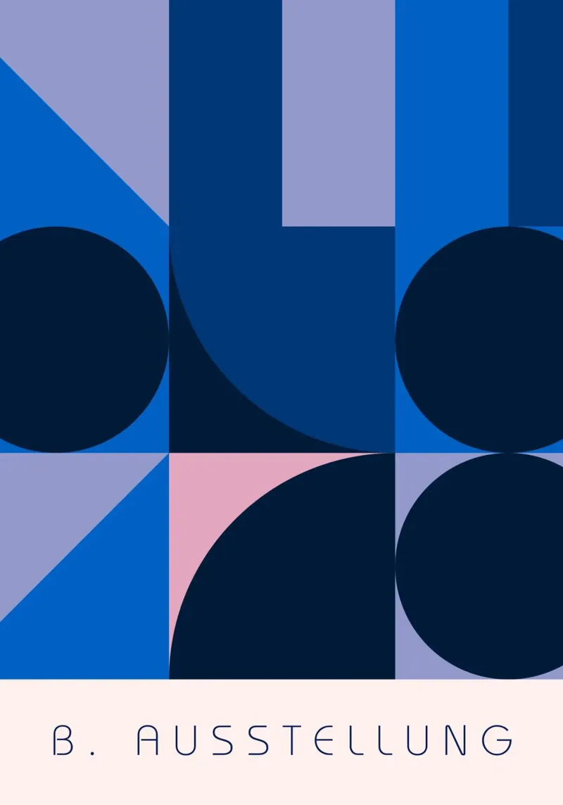 Bauhaus Geometric Abstract Print - Blue & Pink Shapes Art canvas with Floater frame by NorwesClub