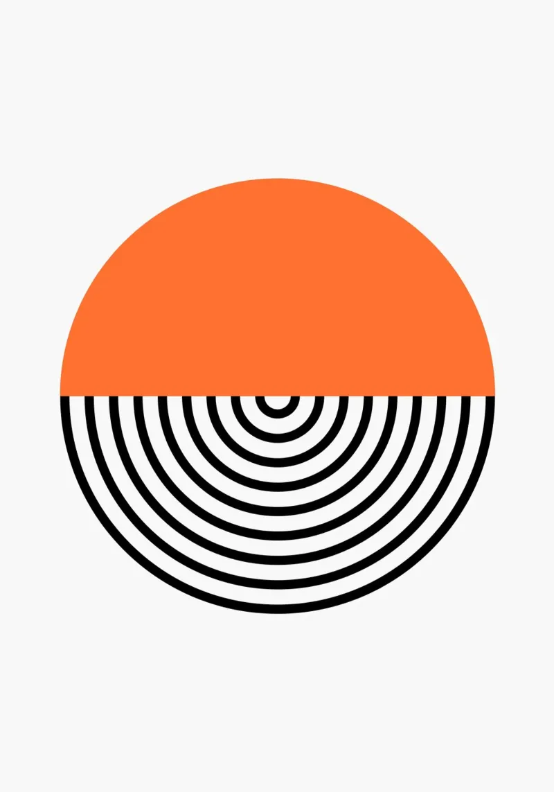 Abstract Geometric Circle Print | Orange & Black Lines canvas by NorwesClub