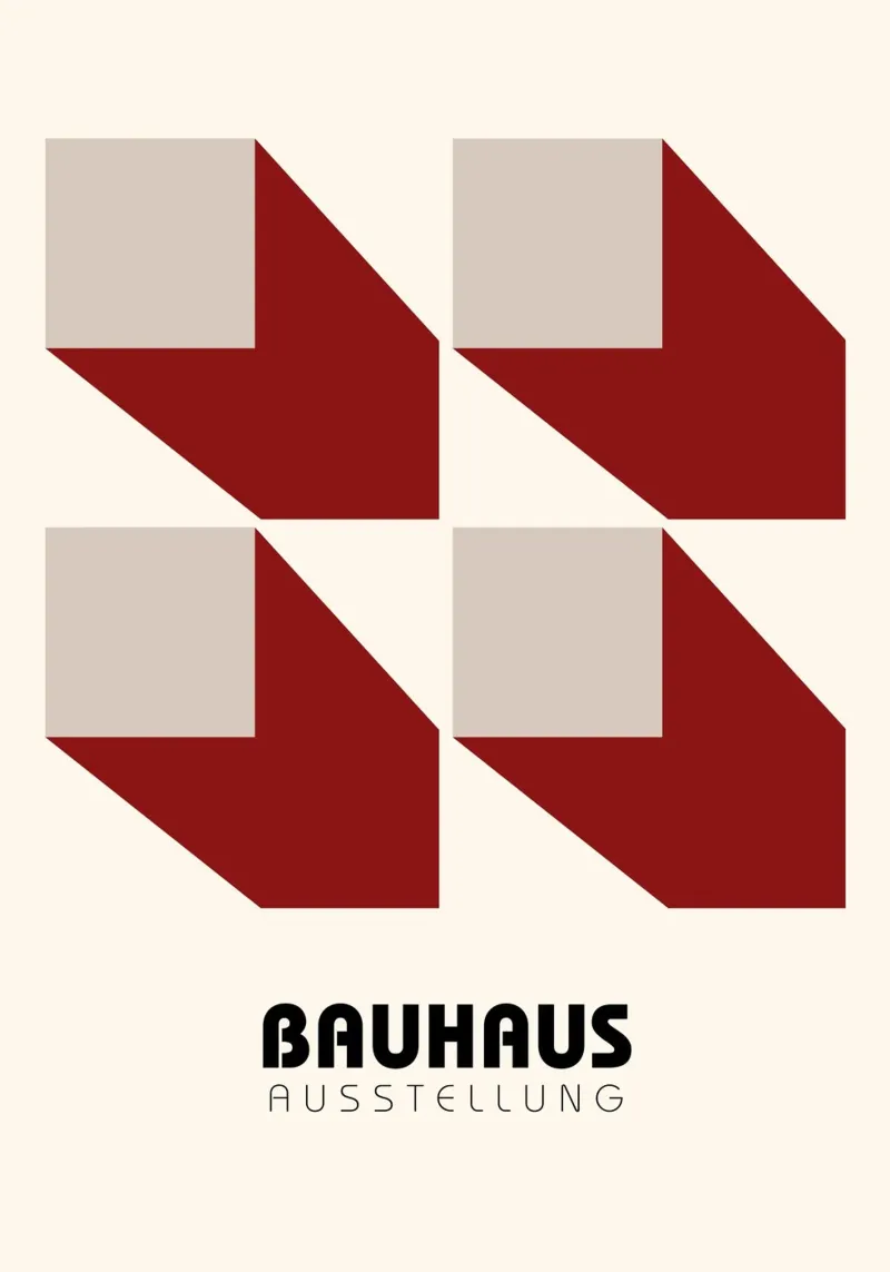 Bauhaus Mostra 3D Forme Geometriche Poster | Rosso Grigio carta hahnemühle da NorwesClub