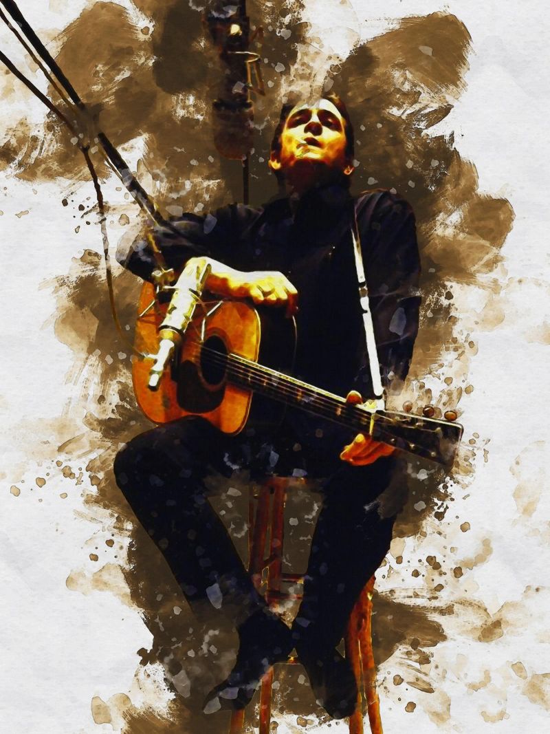 Smudge Portrait Johnny Cash au studio d'enregistrement poster de Gunawan Rb