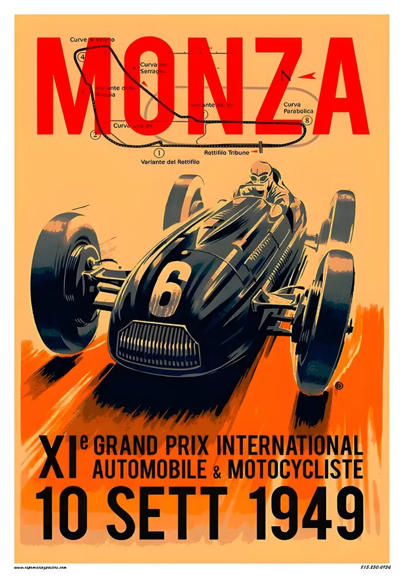 Grand Prix van Monza Internationaal 10 sep 1949 canvas met Baklijst van AUTOSHOOT