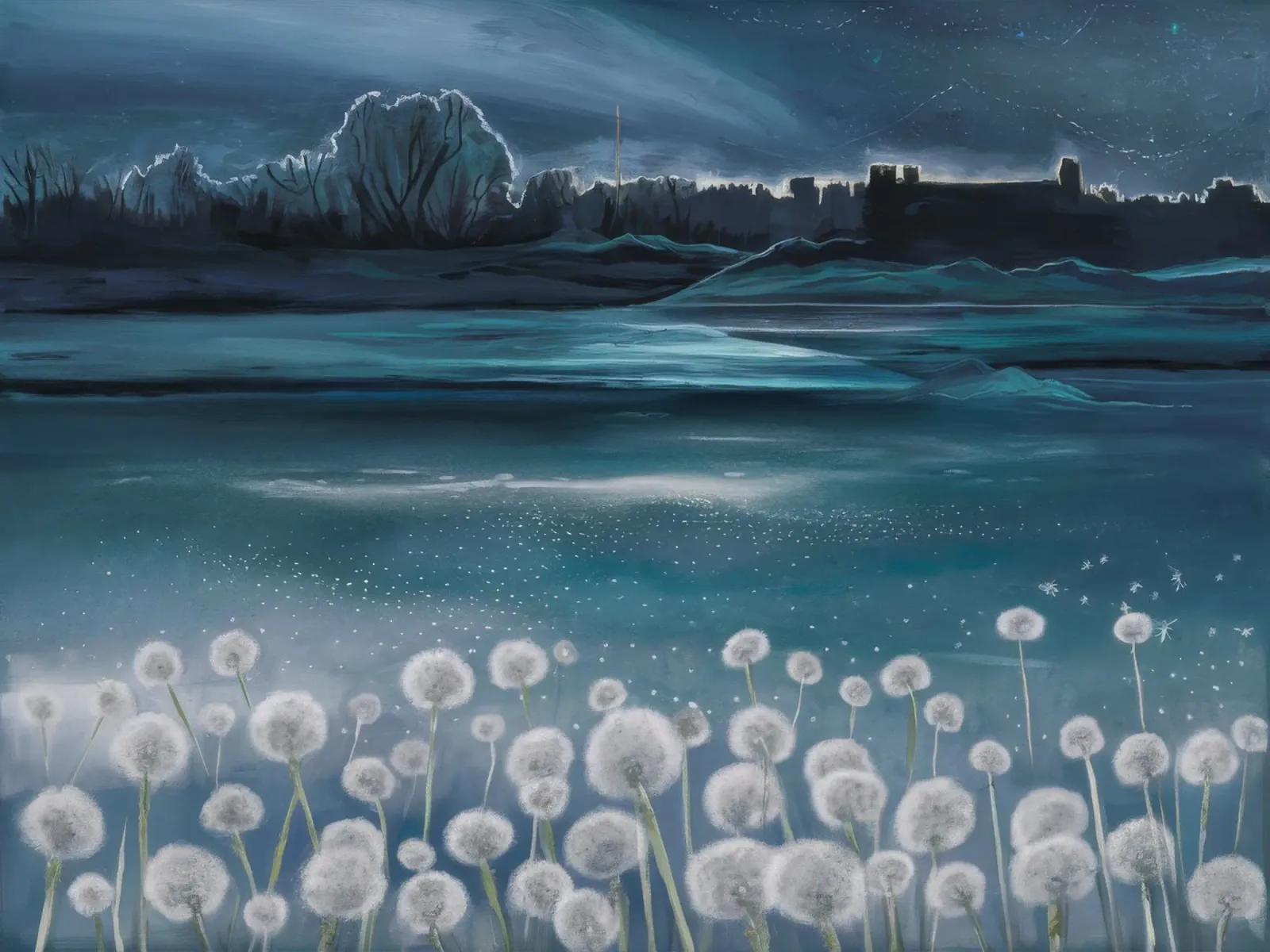 Ethereal Dandelion Dreamscape canvas with Floater frame by Verve Pigments